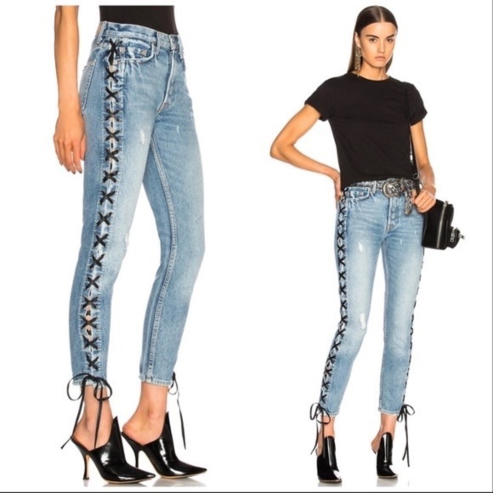 GRLFRND Karolina Imperial Lace Tie Up Jeans Size 28
